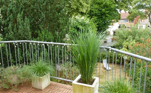 Vom Schlafzimmer aus können Sie auf den netten, begrünten Balkon es sich auf der Couch gemütlich machen.